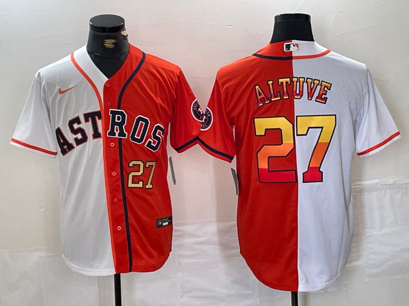 Men Houston Astros #27 Altuve White orange Nike 2024 MLB Jersey style 2